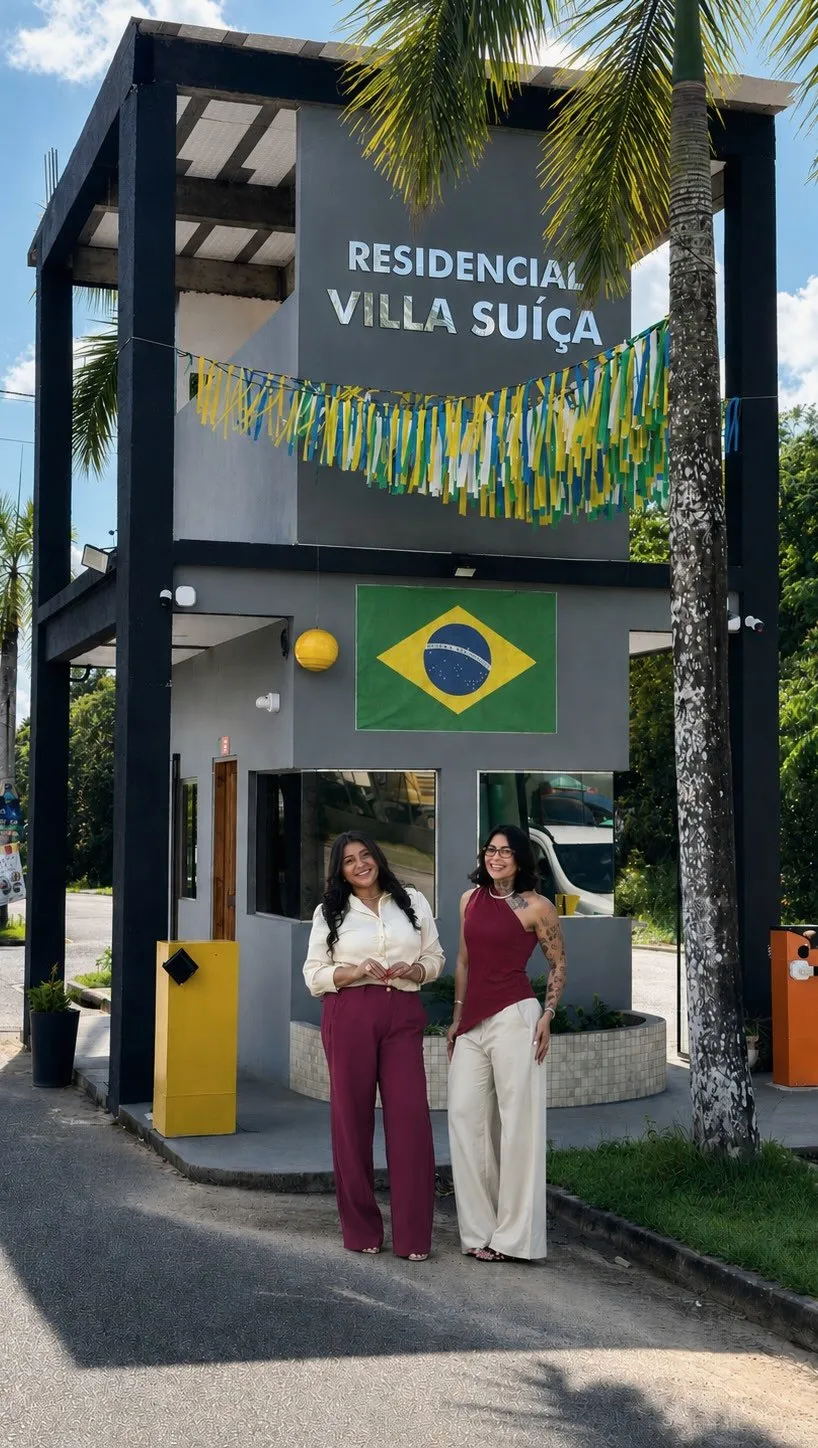 Corretoras na entrada do Residencial Villa Suíça